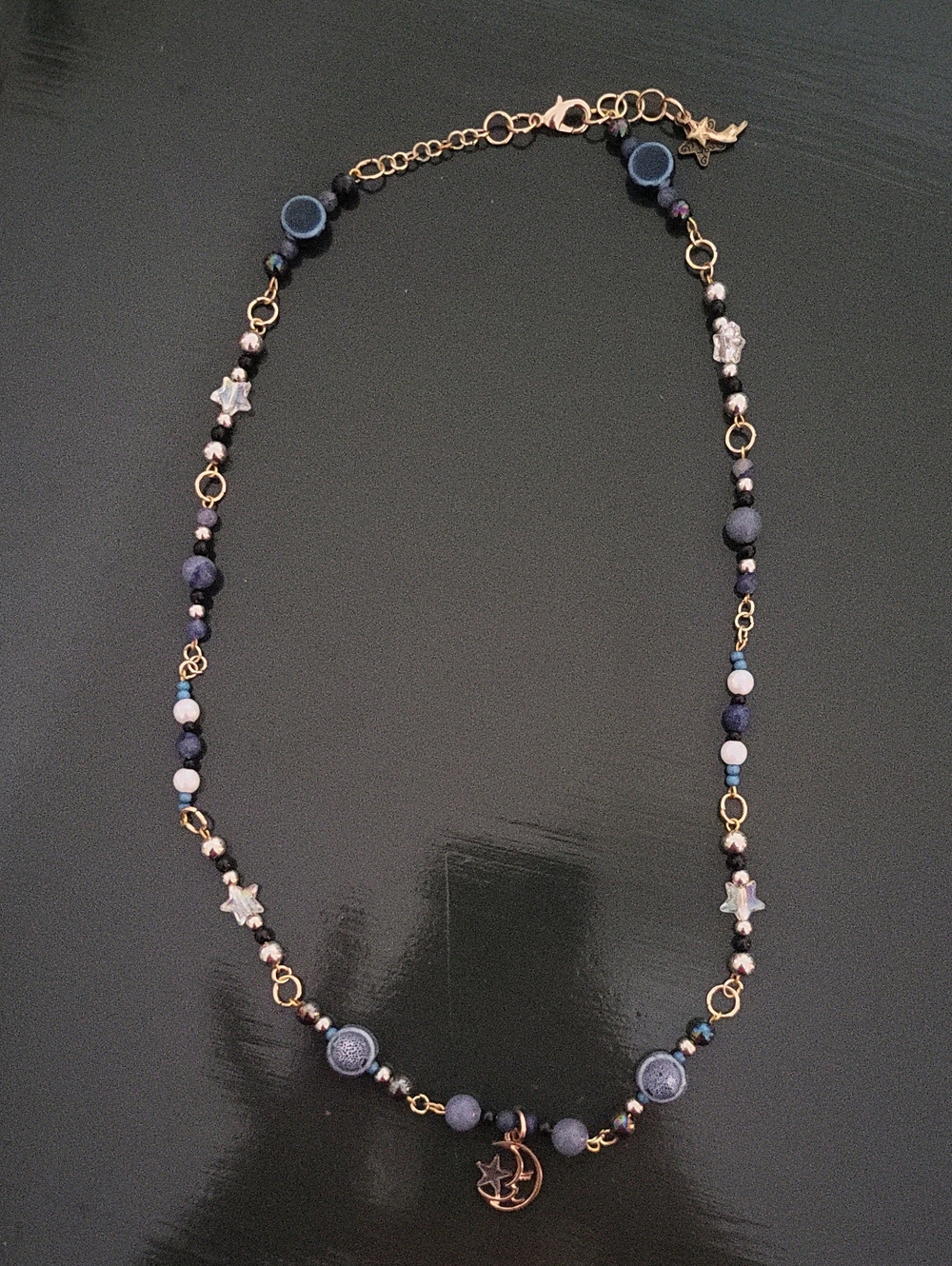 Delicate Blue Beaded Necklace with Star Accents